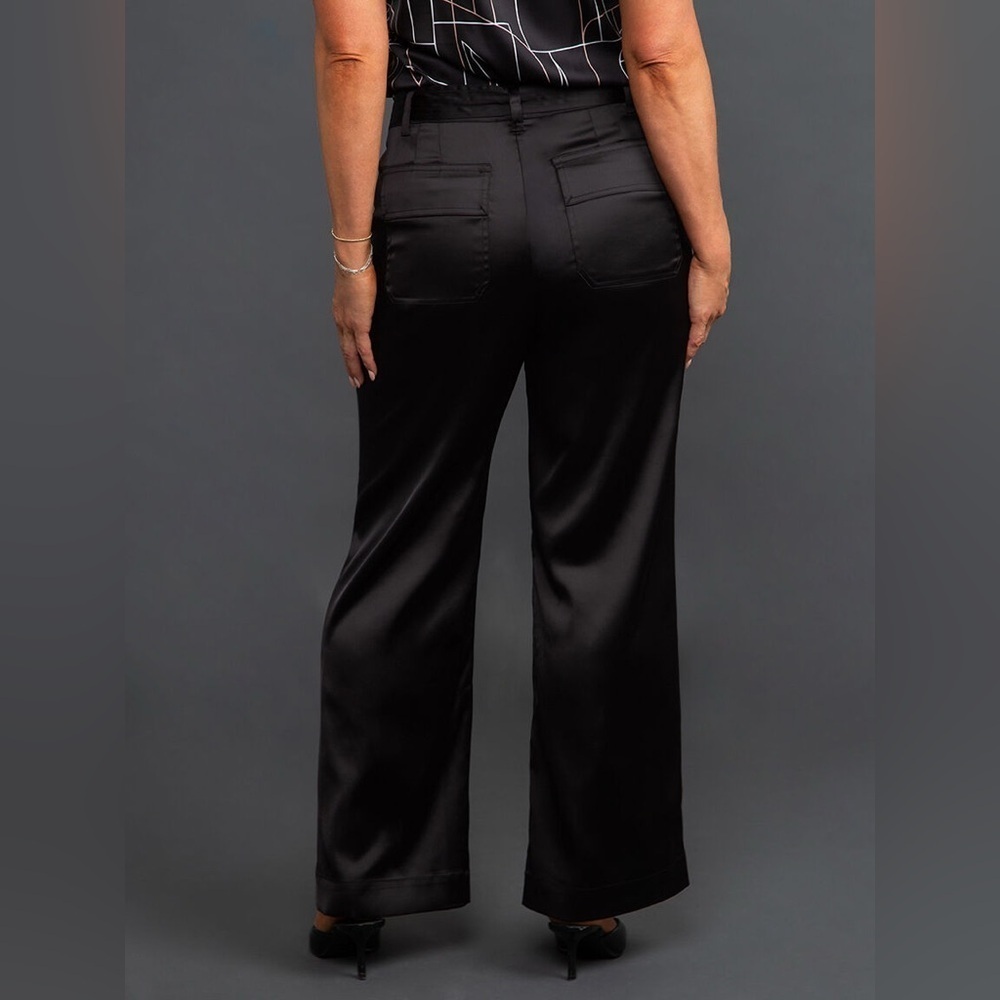 bebe Satin Feel Wide Leg Pants Women’s Size 4 Black Dressy Mid Rise Trouser